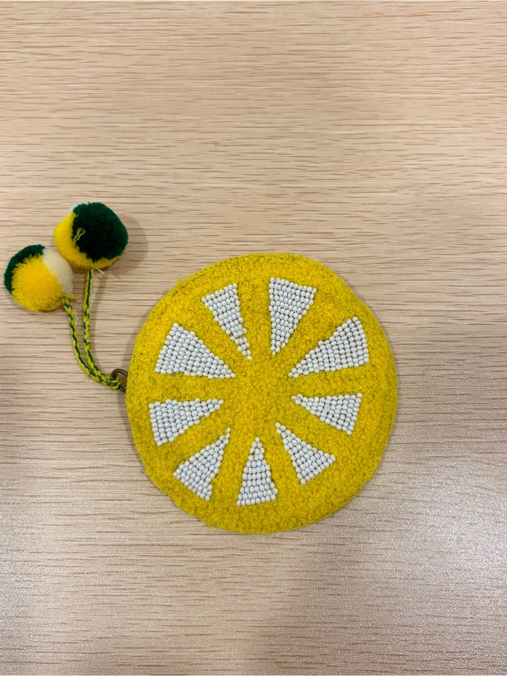 Cost Plus World Market Yellow Felt Lemon Slice Coin Purse with Pom Poms